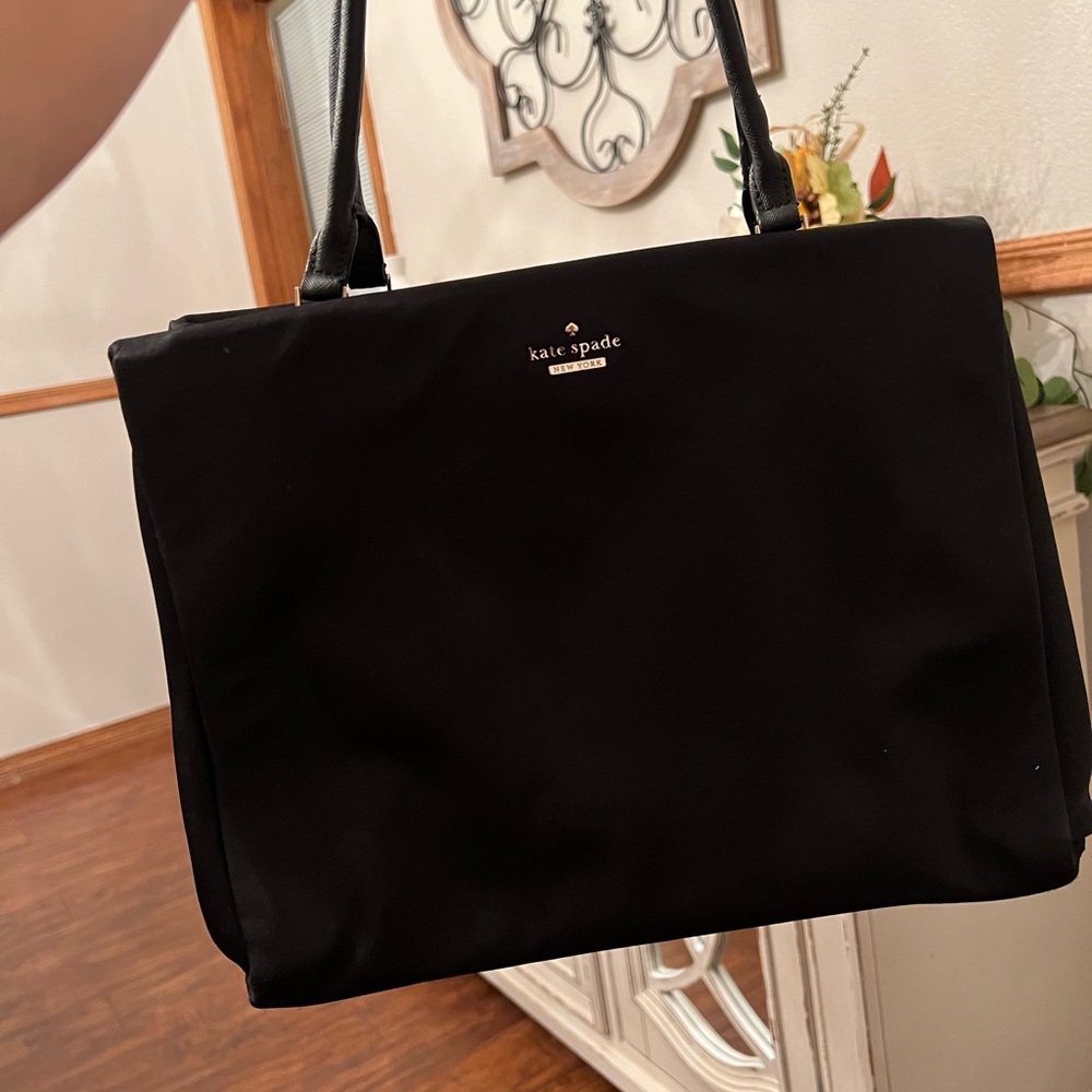 KATE SPADE BLACK SATIN BAG ✨ medium sized tote bag, color: black ⚫️